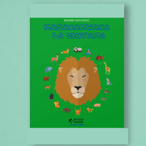 Couverture du livre Masanamwana la Zinyama de Gengis-Salmann, un ouvrage éducatif illustré pour enfants sur les animaux, avec des dessins colorés et un lion au centre entouré d'autres animaux.