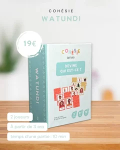 Watundi – Devine qui est-ce ?, jeu de cartes inspiré des Comores permettant aux enfants et aux familles de découvrir les visages, les styles vestimentaires et les symboles culturels de l’archipel à travers un jeu d’enquête et de déduction.