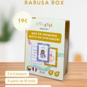 Babusa Box – Mes 50 premiers mots en shikomori, jeu éducatif bilingue français-comorien permettant aux enfants d'apprendre le vocabulaire de base des quatre variétés insulaires des Comores : shiNgazidja, shiMwali, shiNdzuani et shiMaore.